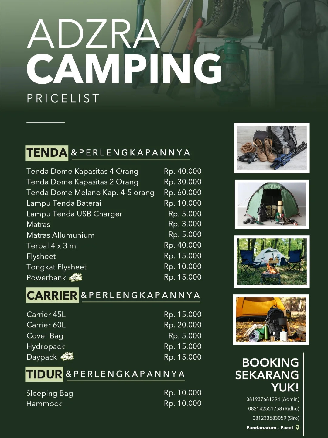 Pricelist Tenda